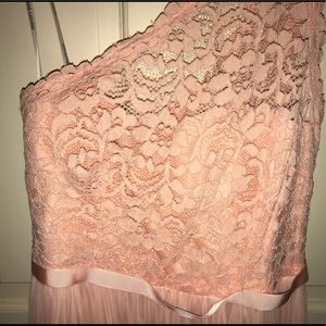 Off the shoulder lace pink prom dress